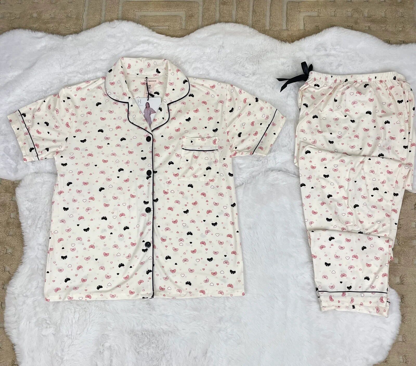 Pyjama boutonné demi manche H blanc papillon HW10025